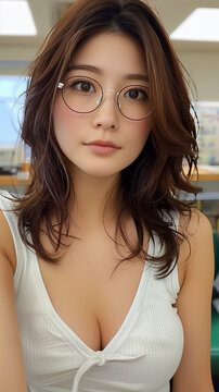 ぽっちゃりな眼鏡をかけた女性 知的