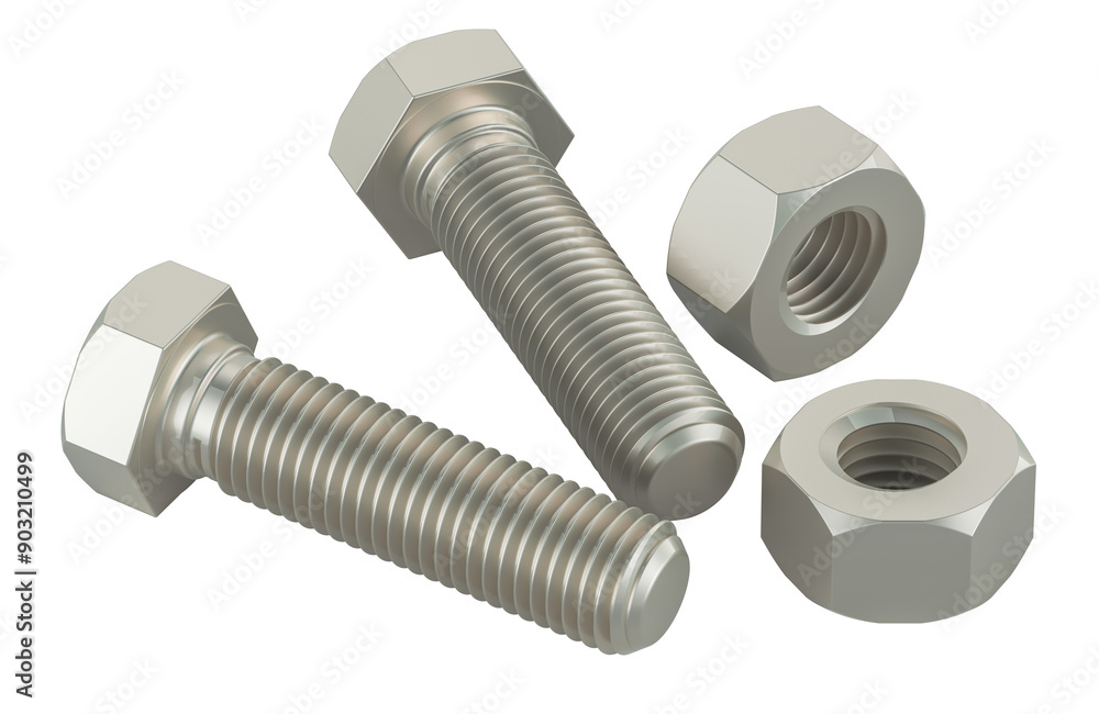 Aufkleber bolts with nuts, 3d rendering isolated on transparent background