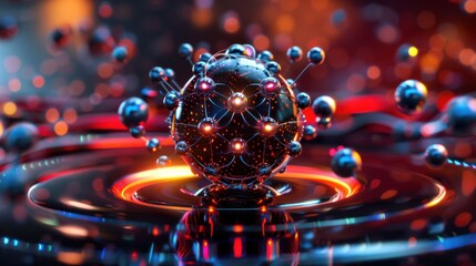 A gold colored ball is surrounded by many other gold colored balls