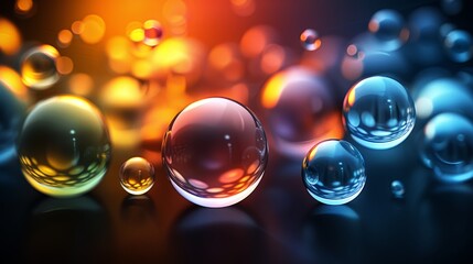 Abstract Background of Colorful, Luminous Spheres with Bokeh and Reflections - 3D Render