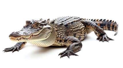 Naklejka premium A detailed image of a crocodile, with a focus on its sharp teeth and scaly skin.