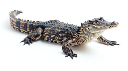 Naklejka premium A detailed image of an alligator with dark green and yellow scales.