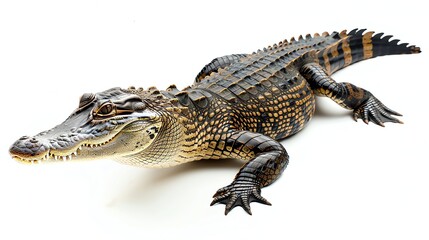 Fototapeta premium A detailed image of a crocodile, with a focus on its sharp teeth and scaly skin.