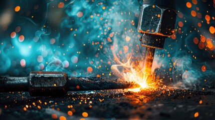 High contrast image of welding tool on grunge background with soft focus and backlight