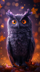 Obraz premium Cartoon Style Owl on Yellow Background