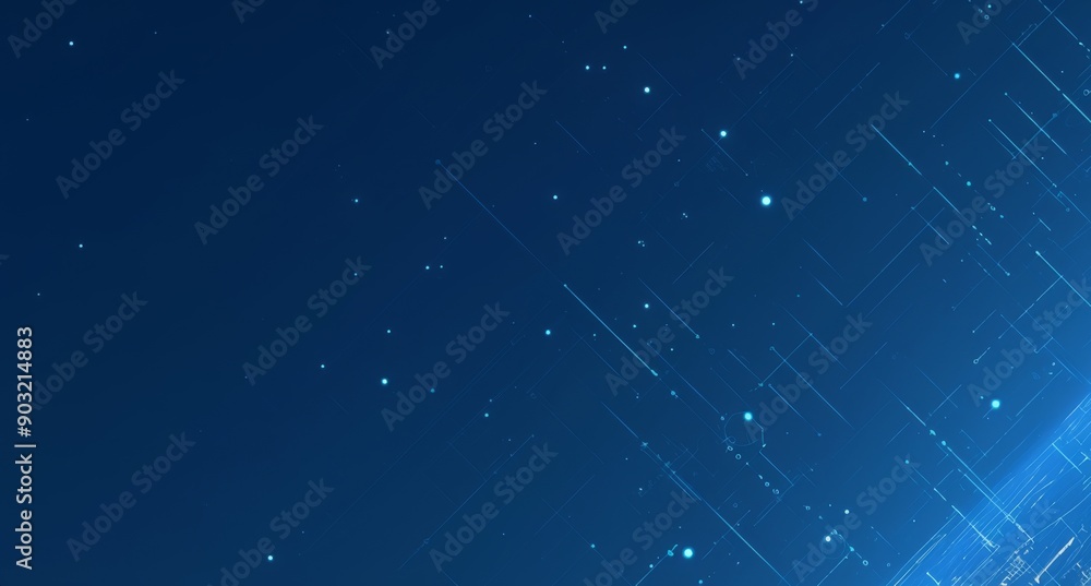 Poster abstract technology design with dark blue background, white lines, and hexagons, featuring data visu