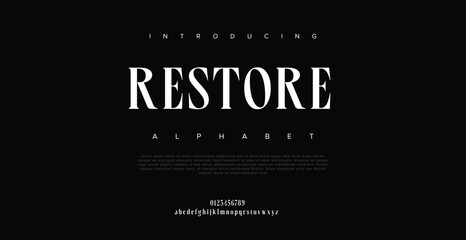 Restore Future font creative modern alphabet fonts. Typography colorful bold with color dot regular. vector illustrator	