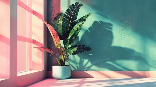 Serene Indoor Plant in Sunlit Modern Minimalist Room