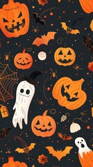Seamless Halloween Pattern with Festive Icons