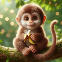 illustration of a baby monkey holding a banana
