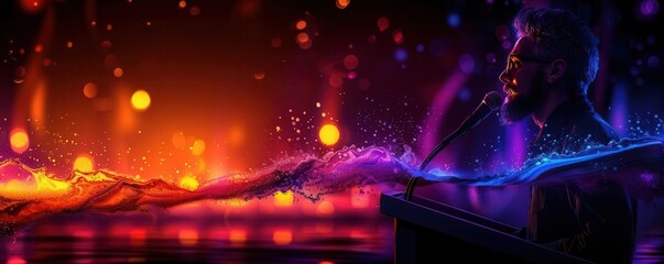 Public speaking event with a confident speaker at a podium, Realism, Bright colors, Digital painting