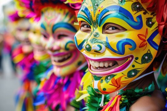 Colorful smiling mask parade at Masskara Festival  Bacolod City.