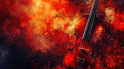 Fototapeta premium Vibrant artistic representation of violin enveloped in fiery red and orange hues