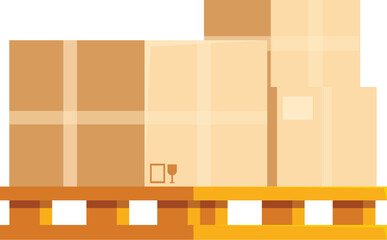 Cardboard boxes placed on wooden pallet, cargo, delivery and transportation concept