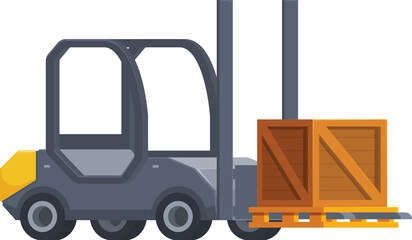 Forklift truck lifting wooden box on pallet on white background