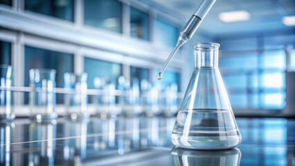 conical flask on a white laboratory table, test tubes, liquid, science, medical tests, hospital, clinic, chemical glassware, substance, experiments, research, vessel, container