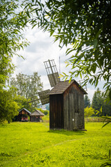 An old windmill in the countryside.