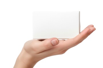 Hand Box. Woman Holding Blank White Paper Gift Box for Business Card