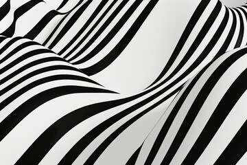 Artistic piece with wavy stripes in black and white, featuring clean contemporary design