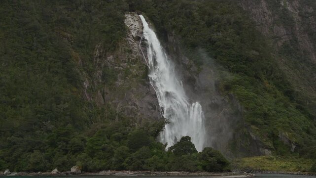 Bowen Falls in Milford Sound shot from a boat.