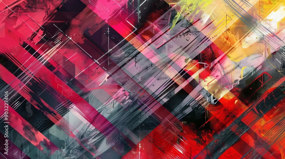 Poster vibrant abstract artwork featuring bold colors and dynamic patterns in modern art style