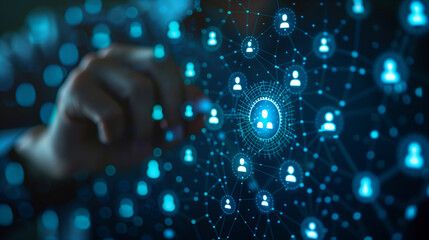 Manager hand choosing on employee icons. Human resources concept. Illustrative material. digital employee recruitment concept.