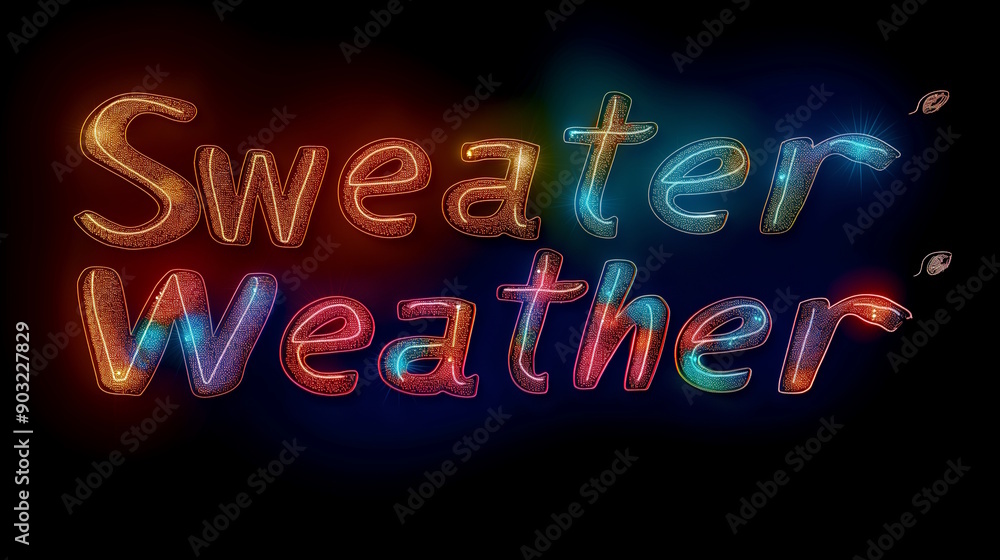 Wall mural Sweater weather text with sparkling letters on a dark background, creating a cozy and festive atmosphere, suitable for autumn designs and seasonal promotions, fall concept