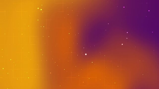 Halloween gradient background in purple and orange featuring a grid pattern and scattered particles.