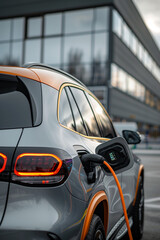 modern electric car, charging electric energy, new type of electric cars that reduce carbon dioxide emissions