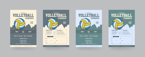 Charity volleyball tournament flyer layout. championship posters with volleyball ball vector template.
