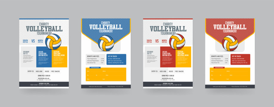 Volleyball charity tournament flyer layout. championship posters with volleyball ball vector template.