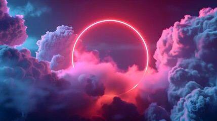 3D render of abstract cloud illuminated with neon lights