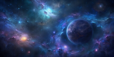 Obraz premium Space background, deep cosmos with stars and galaxies, dark and mysterious