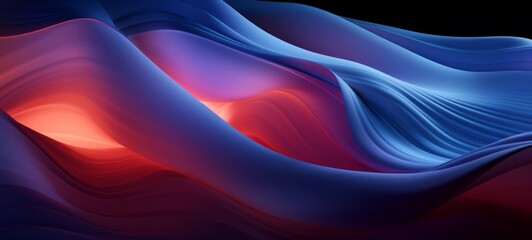Obraz premium Flowing Light Waves. This image depicts undulating waves in a spectrum of blues and reds, creating a fluid and harmonious composition that suggests movement and tranquility.