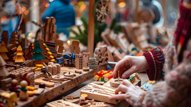 Close-up of artisan hands crafting a wooden toy