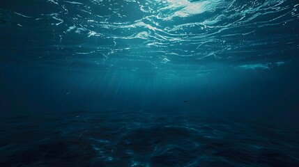 Underwater view of dark blue ocean surface