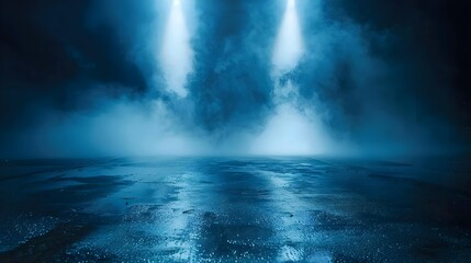 Dark street with wet asphalt and reflections of rays