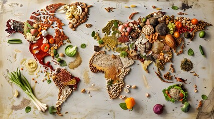 Global Cuisine Diversity Map made of Food Ingredients