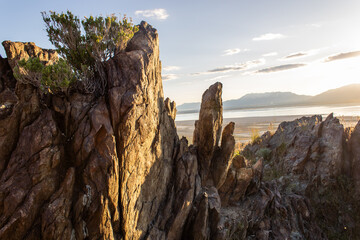 Summer Hiking and Tourism Views of Antelope Island State Park Utah