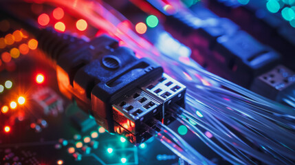 Obraz premium abstract Fibre optics carrying data through the internet.communication, innovation future tech data, internet network. 3d rendering,