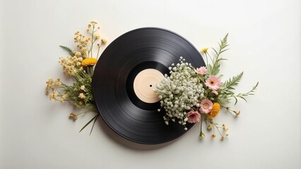Musical record with flowers, studio photo