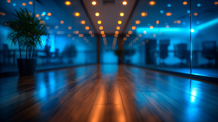 Blue and Orange Bokeh Lights Reflecting on Wooden Floor