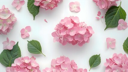 Pink hydrangea flowers on white background