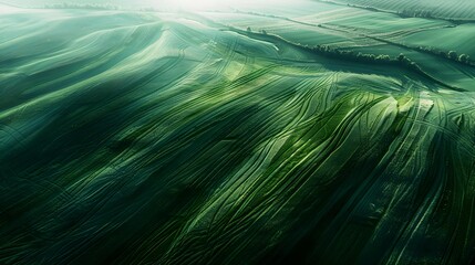 Panoramic aerial view of fields and grass