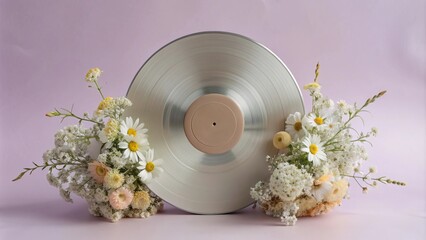 Musical record with flowers, studio photo