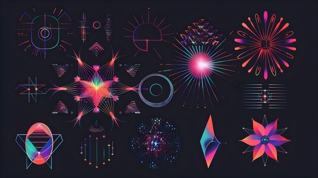 Collection of retrofuturistic geometry design elements
