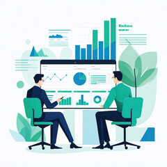 Obraz premium Two business men discussing sales slides