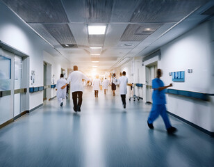 doctor in hospital corridor, modern healthcare, busy hospital