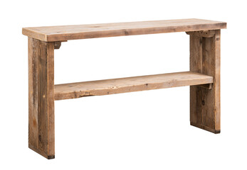 two tier raw wood shelf. isolated white background