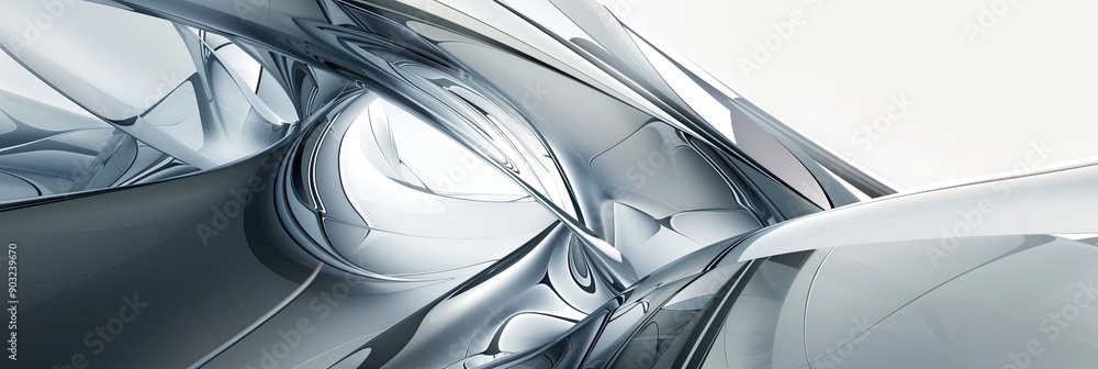 Poster Futuristic Gray Abstract Design Featuring Smooth Curves and Elegant Forms in a Bright Setting